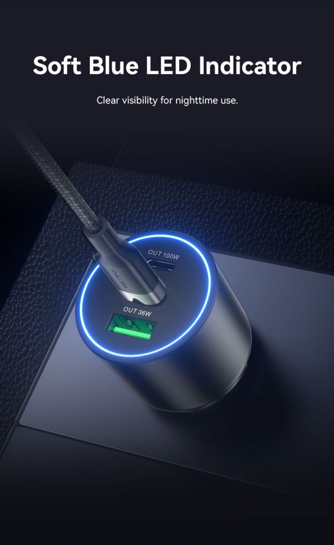 Vention Three-Port USB C+C+A (100W+65W+30W) Car Charger Black