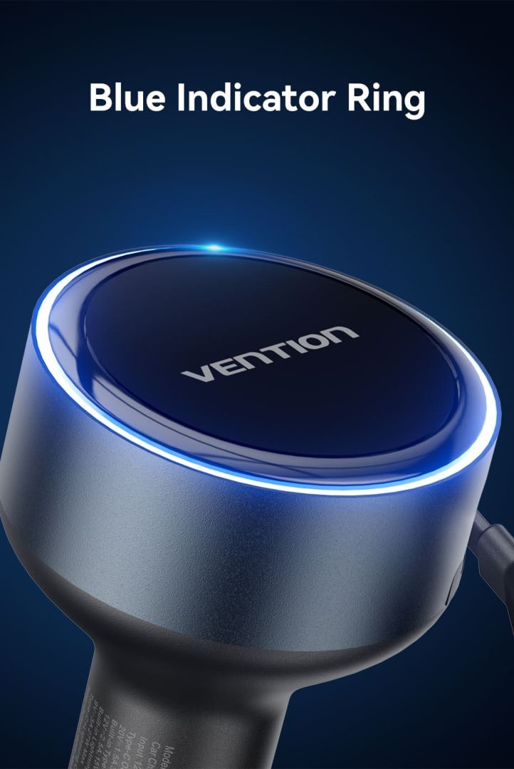 Vention Car Charger with Built-In Cable Black