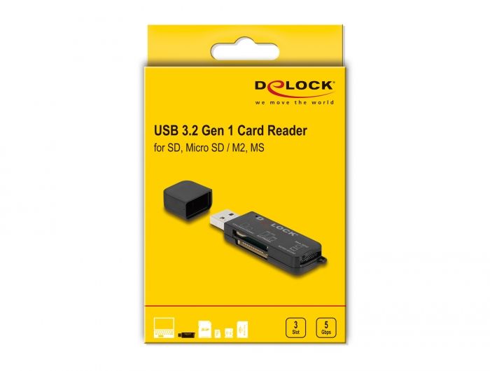 DeLock SuperSpeed USB Card Reader for SD / Micro SD / MS memory cards Black