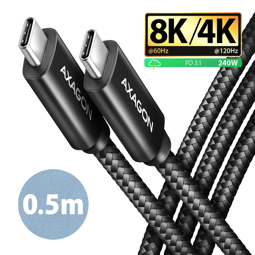 AXAGON BUCM4X-CM05AB NEWGEN USB-C <> USB-C 4 Gen 3x2 Cable 0,5m Black