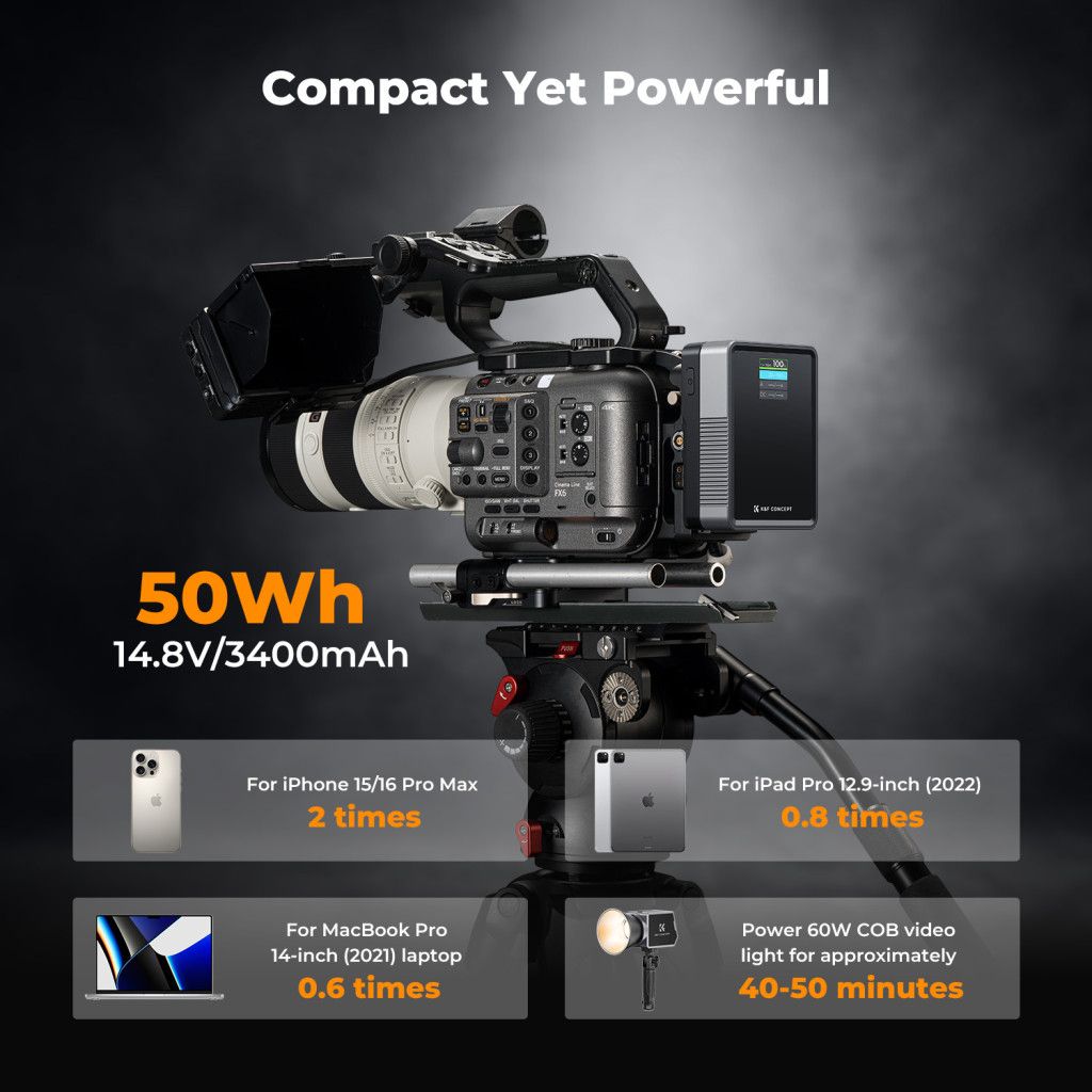 K&F Concept V-Mount Mini Pro 3400mAh Powerbank Black