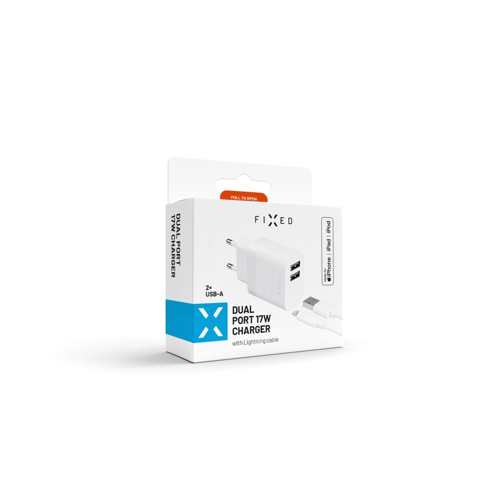 FIXED Ne2rk charger set w/ 2xUSB output and USB/Lightning Kábel 17W Smart Rapid Charge 1m Fehér, Töltő