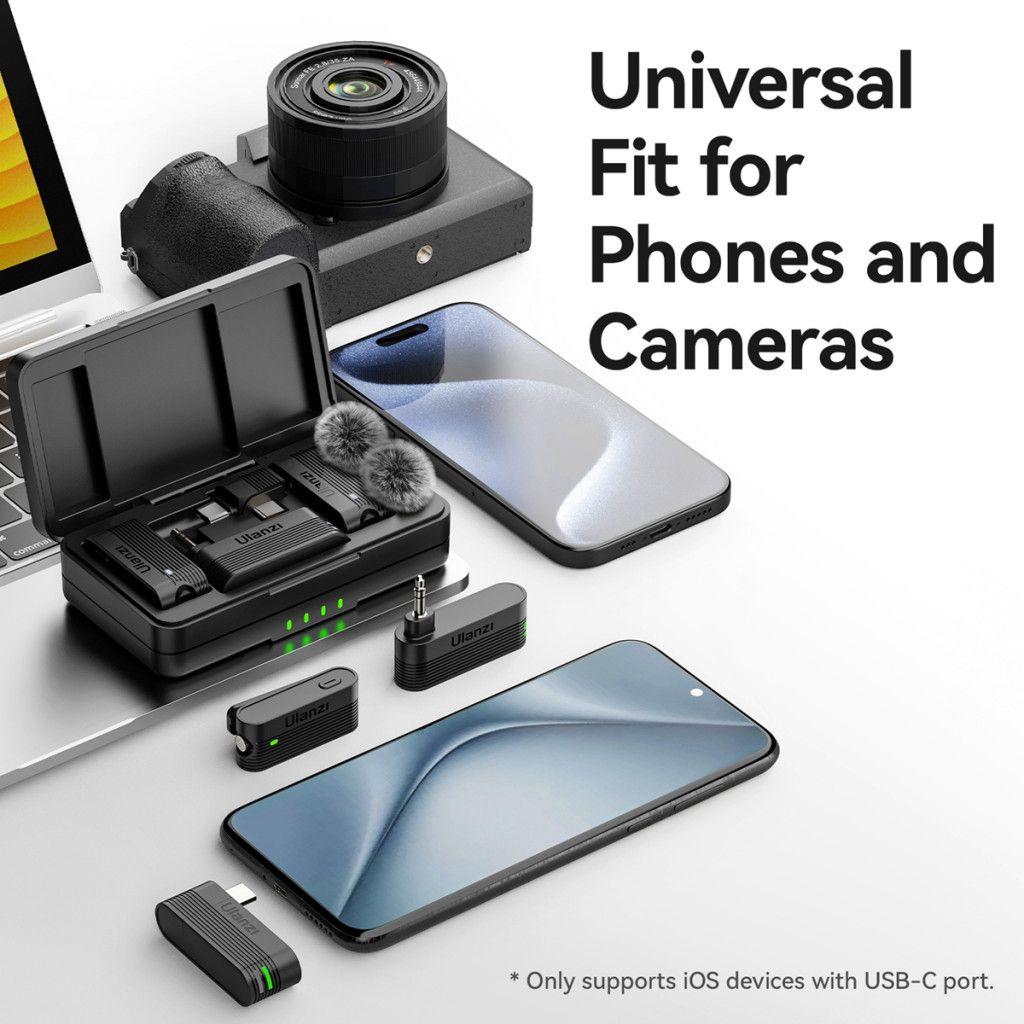 Ulanzi A100 vezeték nélküli lavalier mikrofon 2 mikrofon és 1 vevő usb-c 3,5 jack Black