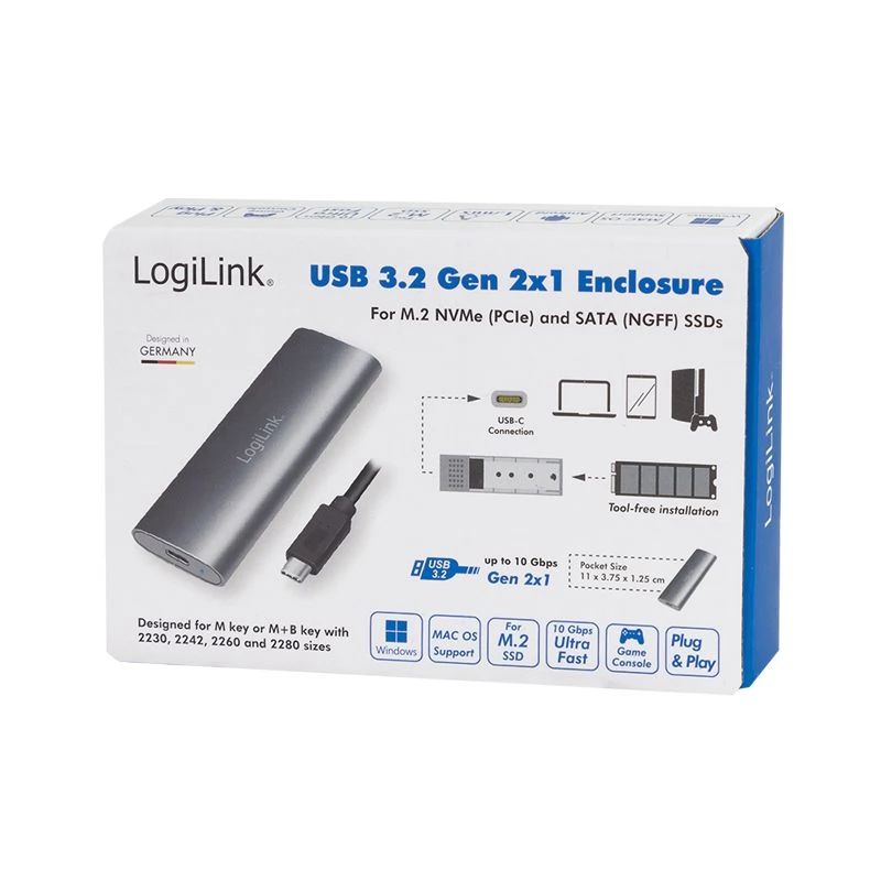 Logilink M.2 NVMe USB-C Case Silver