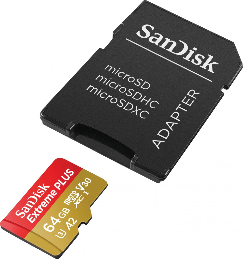 Sandisk 64GB microSDXC Extreme Plus Class 10 U3 A2 C10 V30 + adapterrel