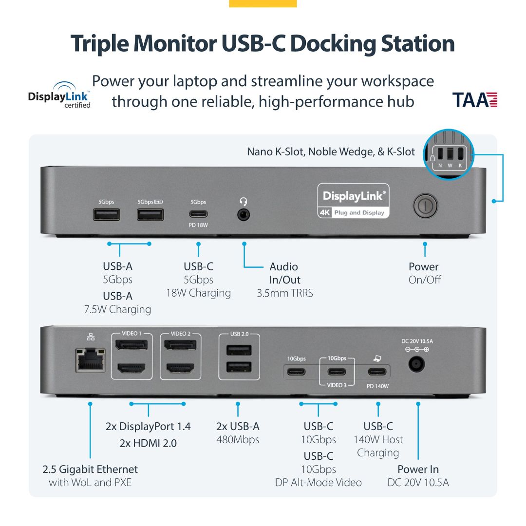 Startech DK30C2DPEPRUE Triple-Monitor USB-C Docking Station