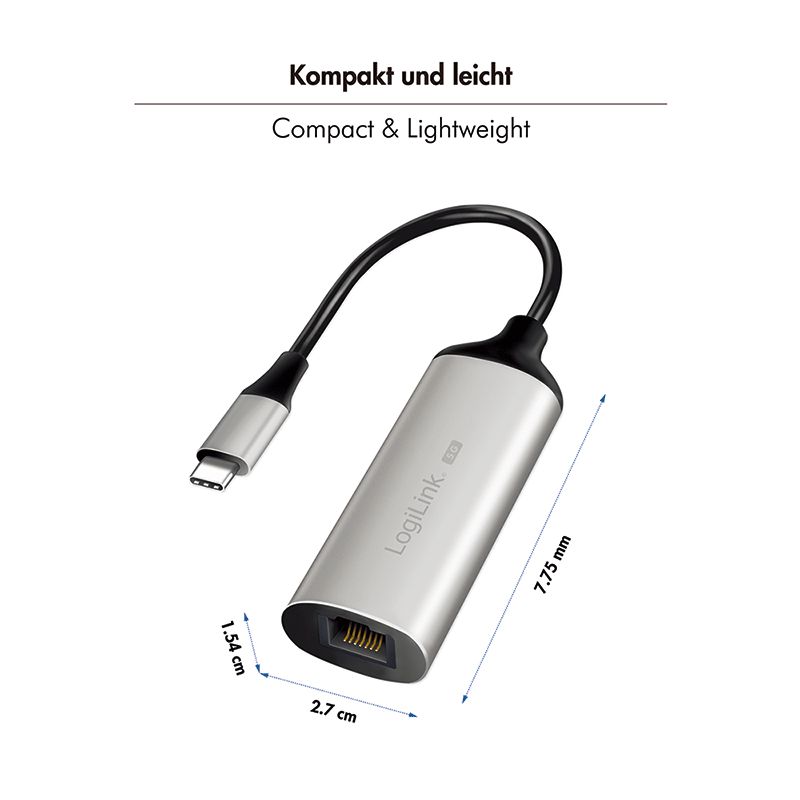 Logilink USB-C/M 3.2 Gen 1 to RJ45/F 5G Gigabit Ethernet Adapter Aluminium