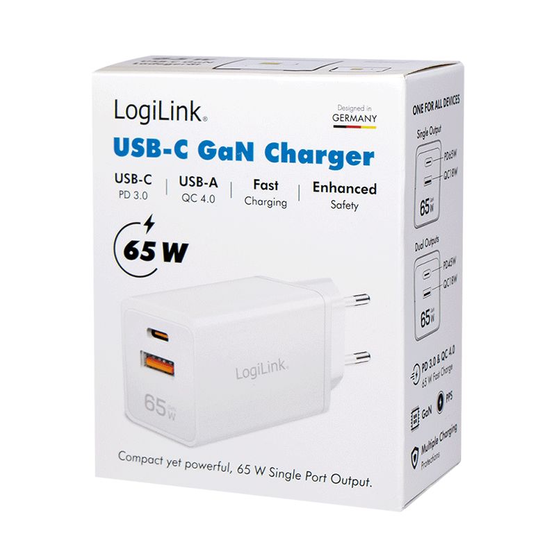 Logilink Dual USB socket adapter 65W White