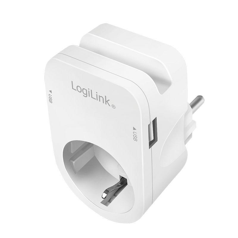 Logilink Socket adapter with holder 1x CEE 7/3 & 2x USB-A