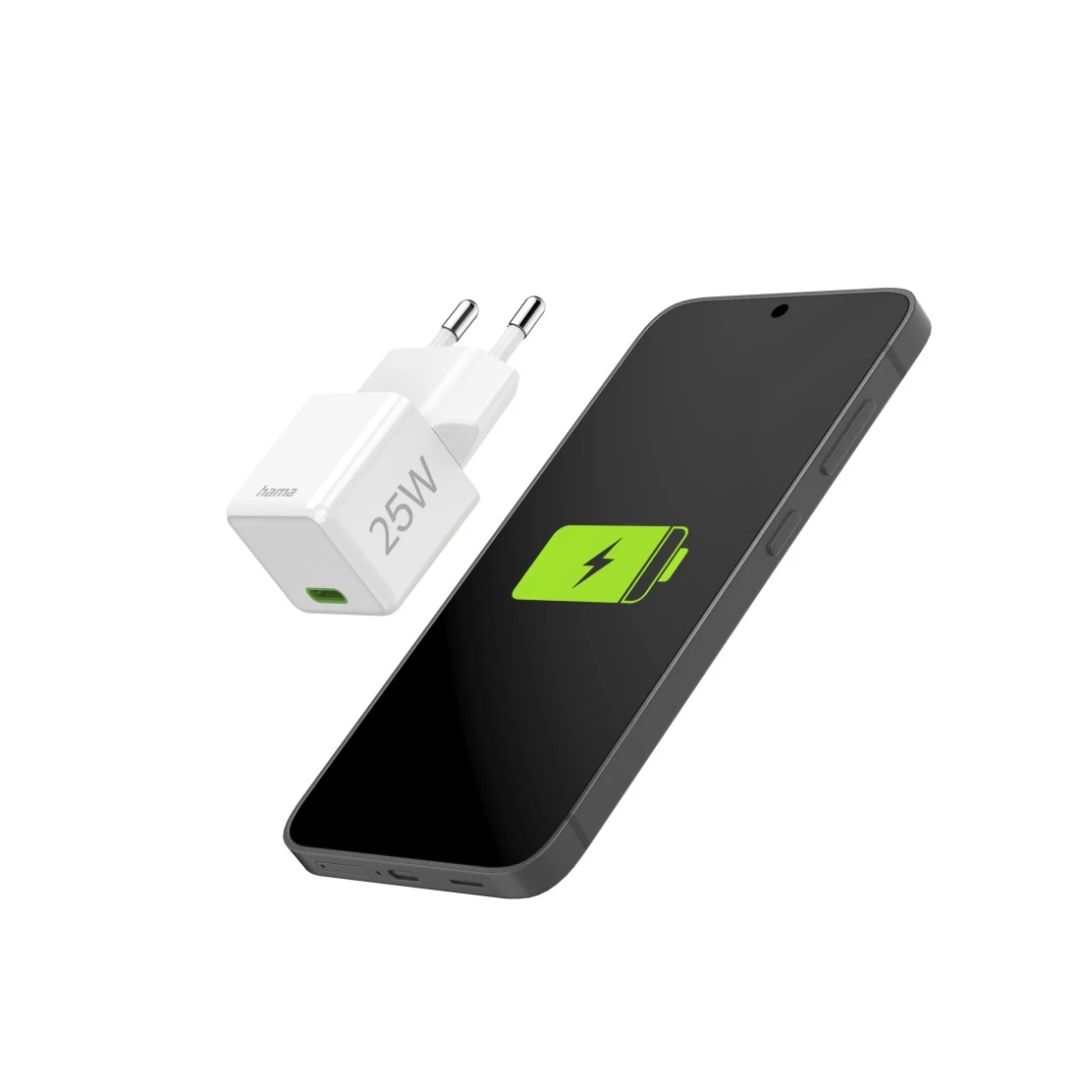 Hama Fast Charger GaN USB-C Super-Mini Charger PD 25W White