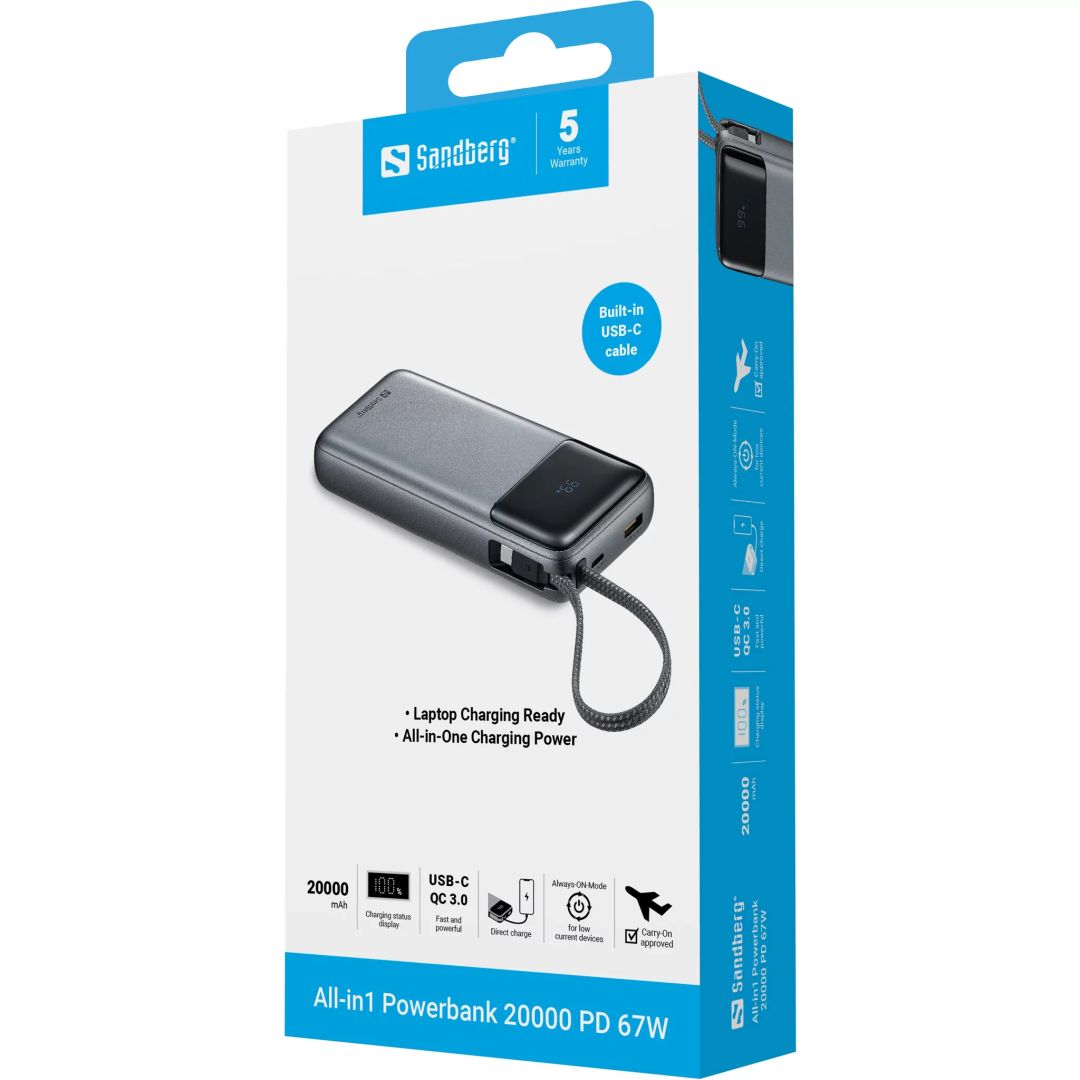 Sandberg All-in1 PD67W 20000mAh Powerbank Blue
