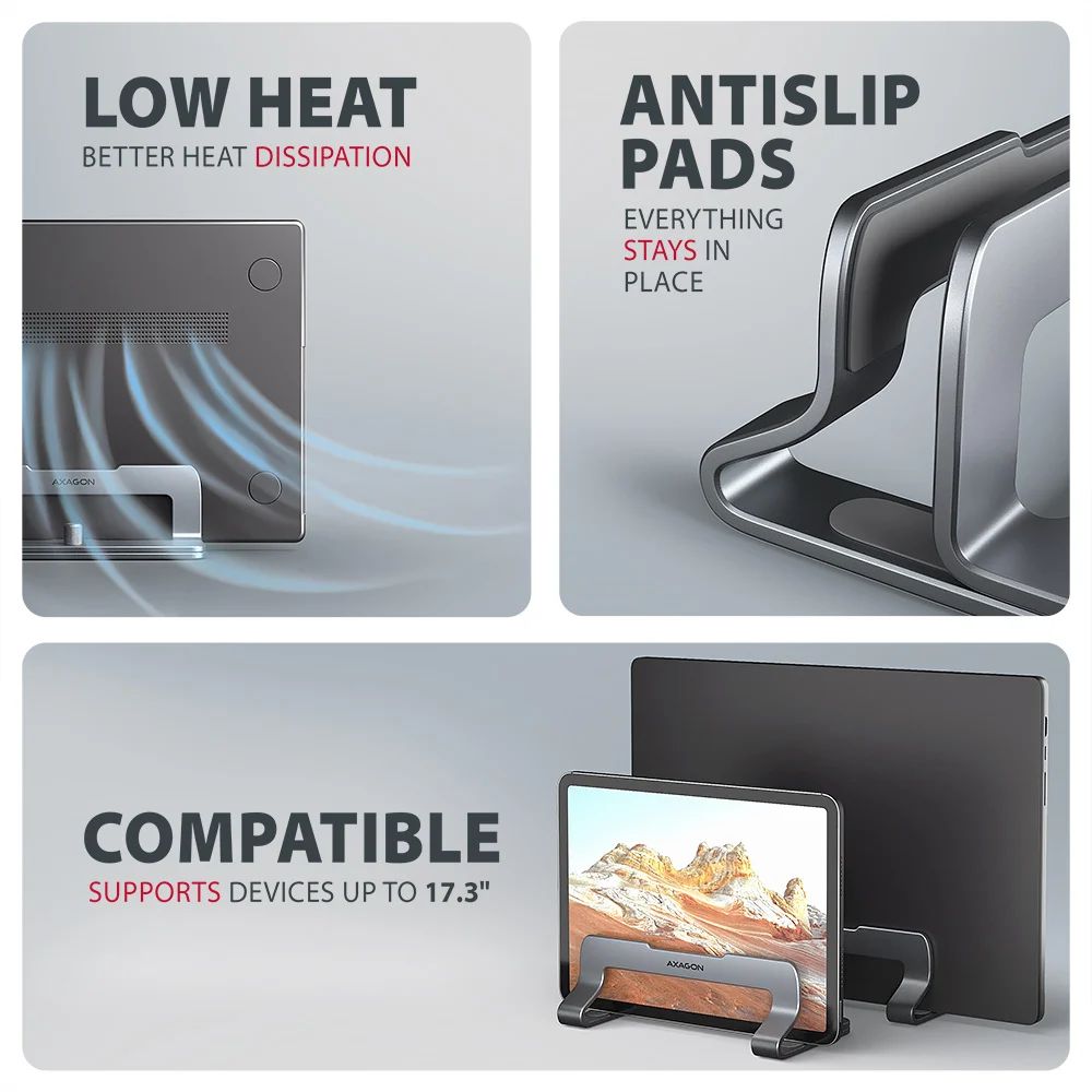 AXAGON STND-VG vertical stand for laptops and tablets Grey