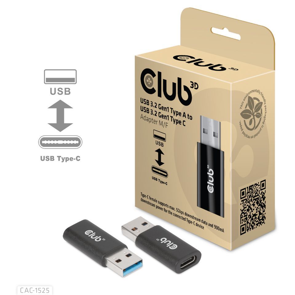 Club3D USB 3.2 Gen1 Type A to USB 3.2 Gen1 Type C Adapter M/F