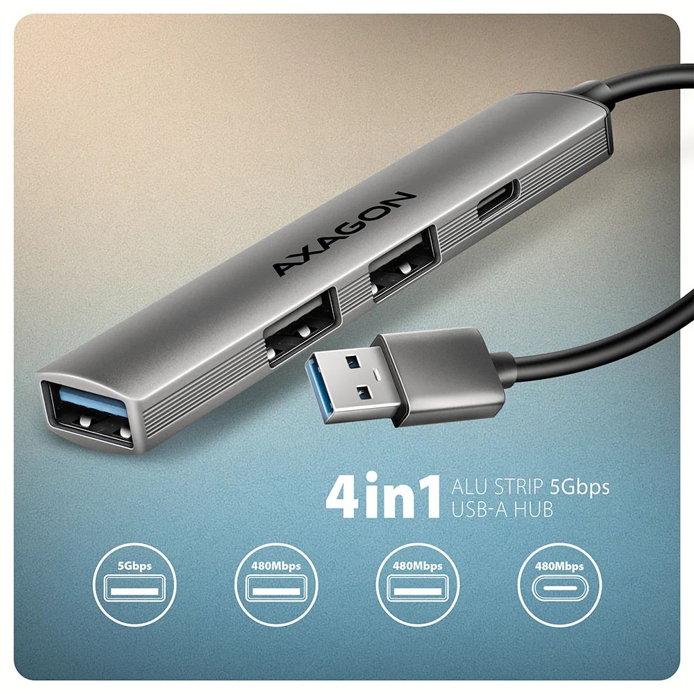AXAGON HUE-STA ALU STRIP USB-A 4 port hub