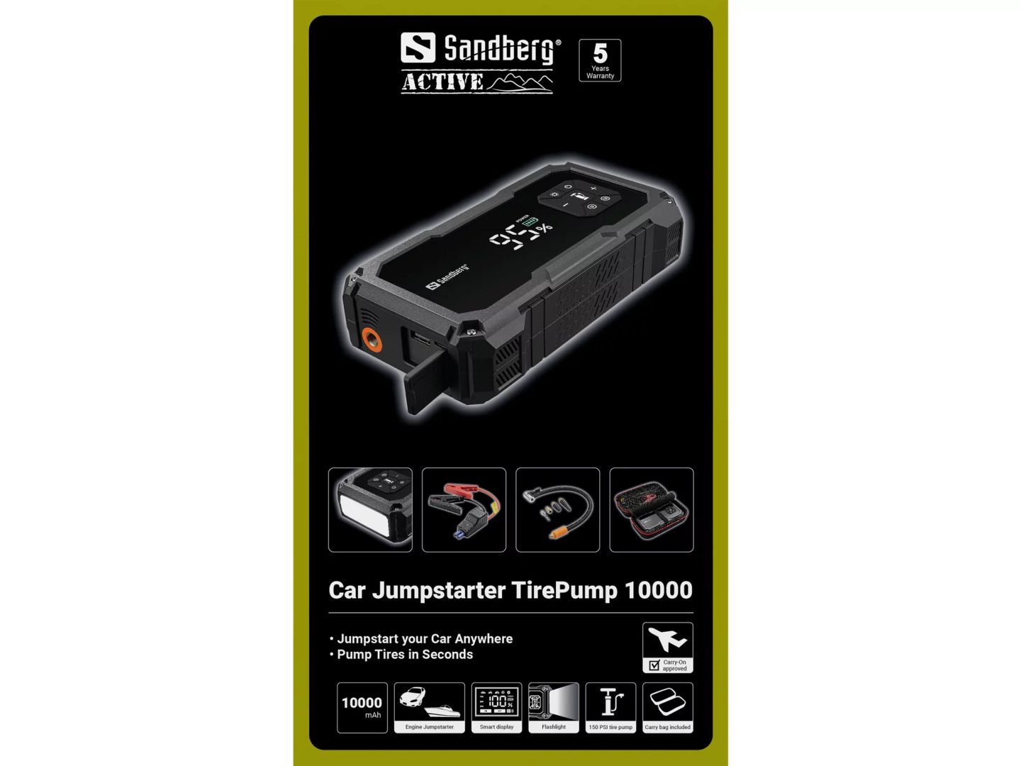 Sandberg Car Jumpstarter TirePump 10000mAh PowerBank Black