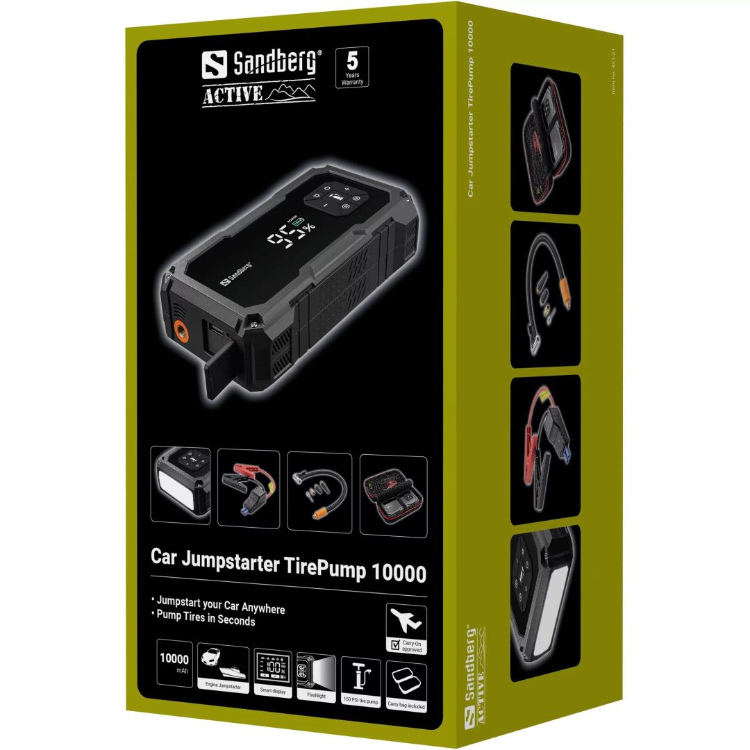 Sandberg Car Jumpstarter TirePump 10000mAh PowerBank Black