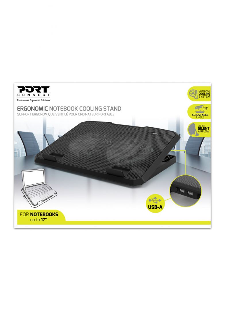 Port Designs Szellőztetett állítható notebook hűtő Black