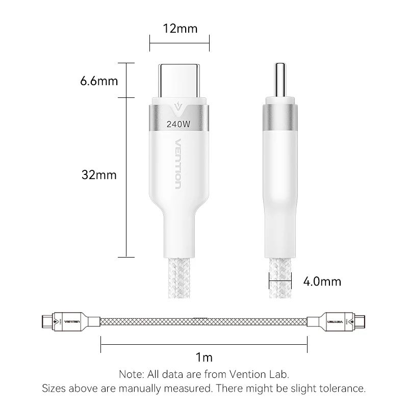 Vention USB 2.0 Type-C Male to Type-C Male 5A Cable 1m White