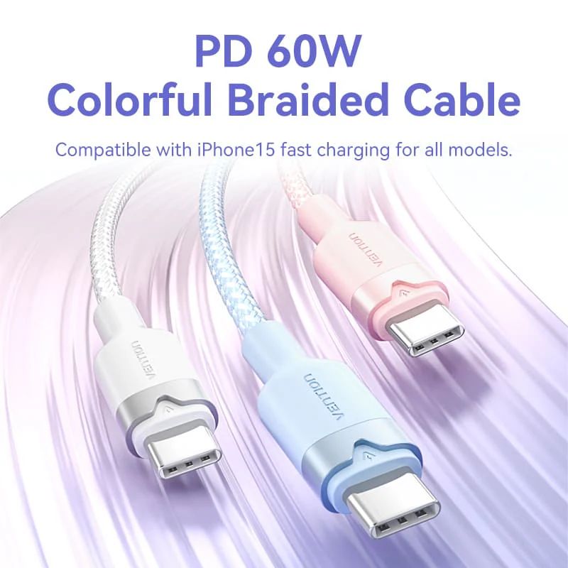 Vention USB 2.0 Type-C Male to Type-C Male 3A Cable 1m White