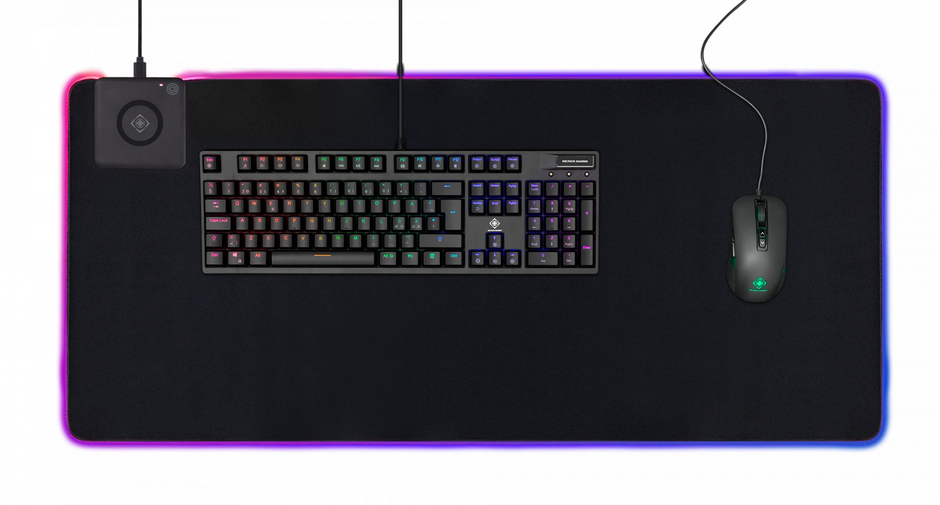 Deltaco GAM-092 Gaming Extra wide RGB with wireless charging Egérpad Black