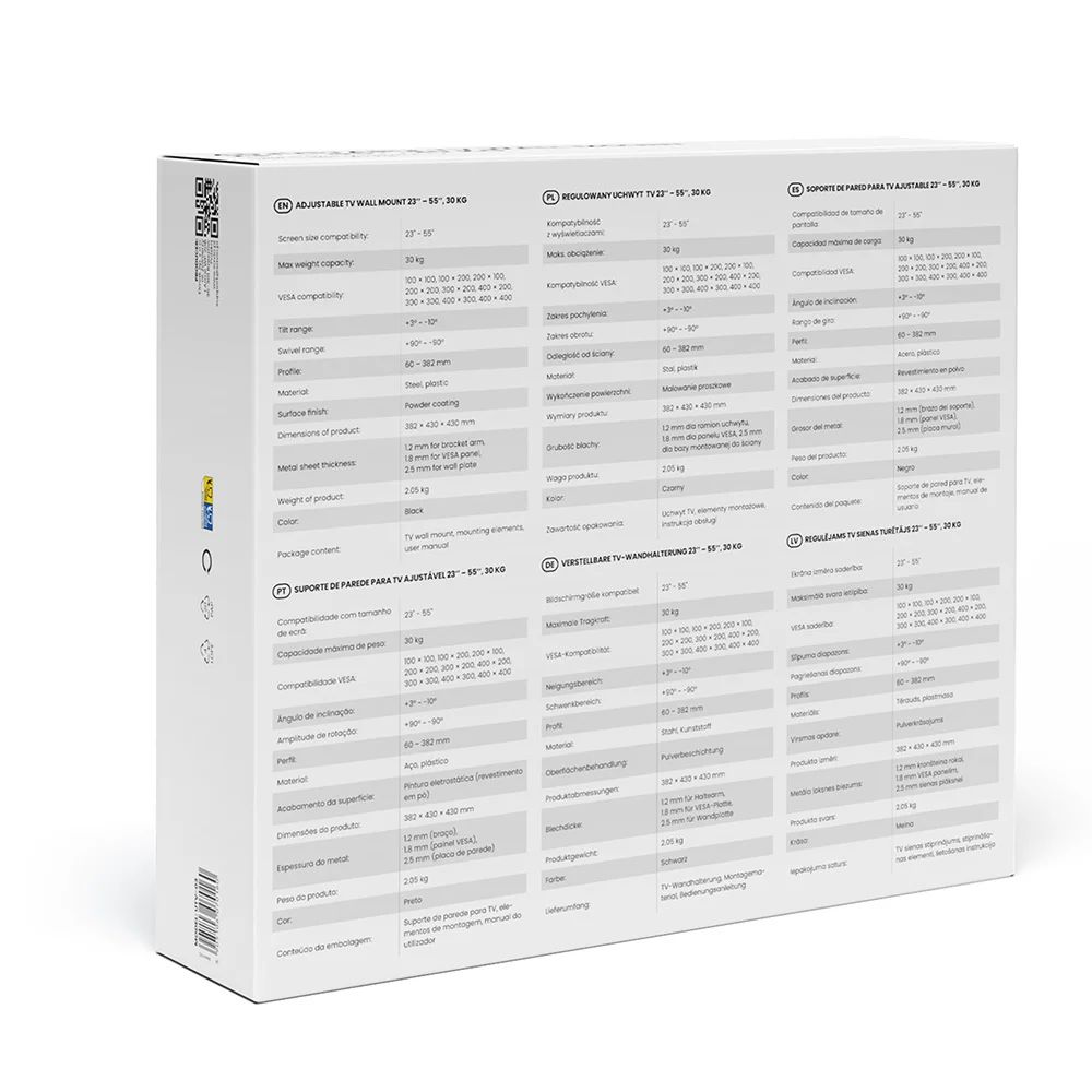 Savio Adjustable TV wall mount 23″ – 55″ Black