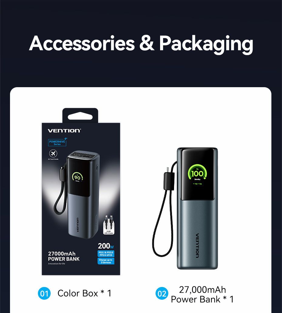 Vention Powerhive 27000mAh Power bank + cable Black