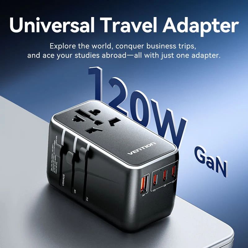 Vention 4-Port USB (C+C+A+A) GaN Universal Travel Adapter Black