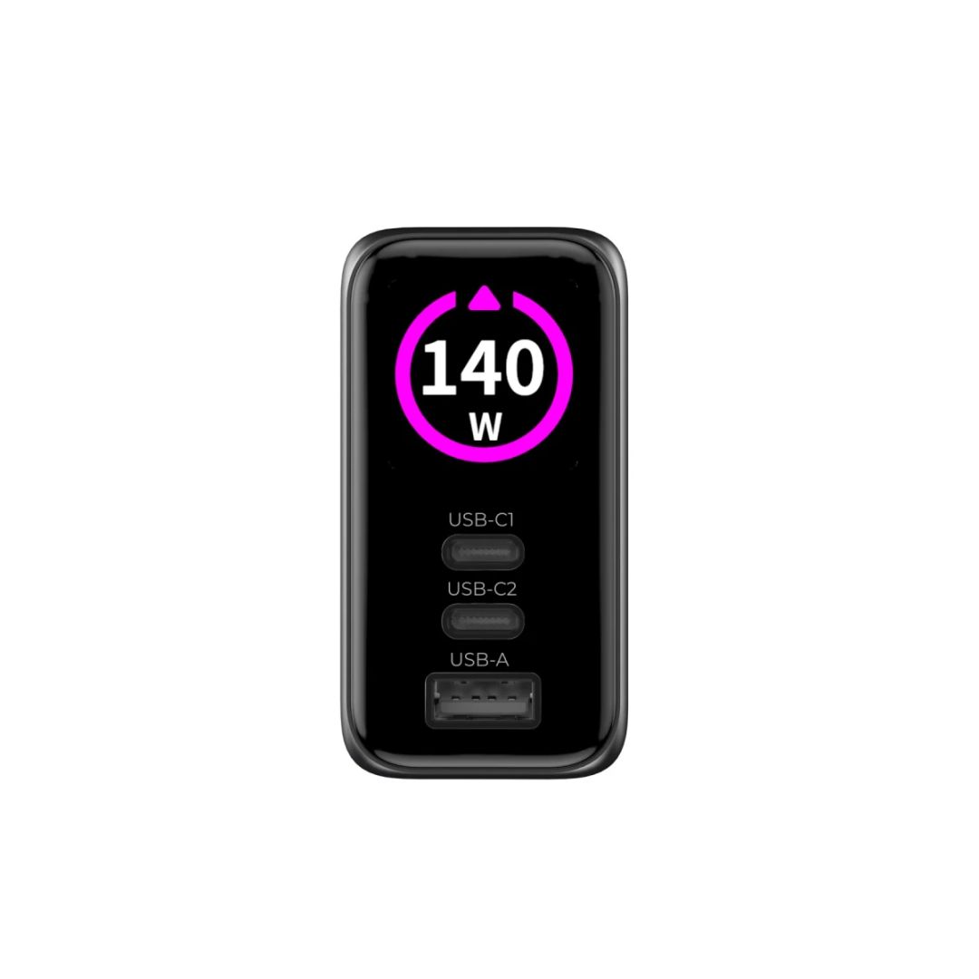 Mobile Origin 140W GaN Display Charger PW21 2x USB-C+USB-A Black