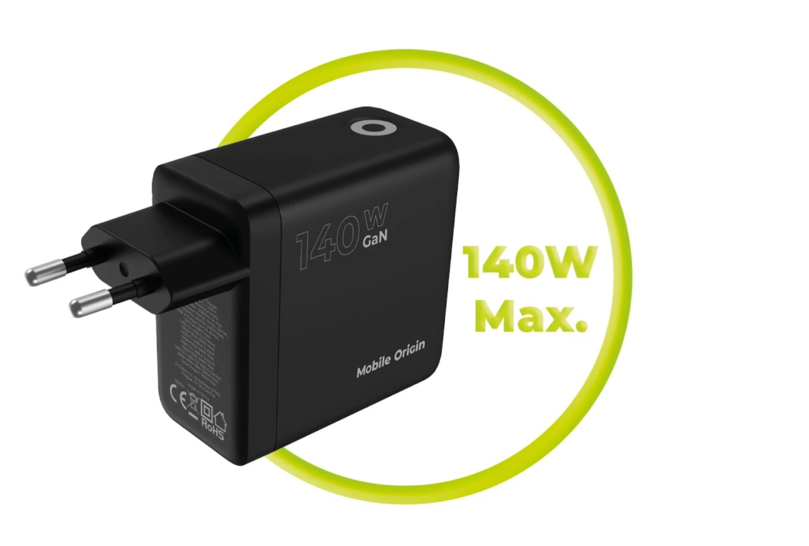 Mobile Origin 140W GaN Display Charger PW21 2x USB-C+USB-A Black