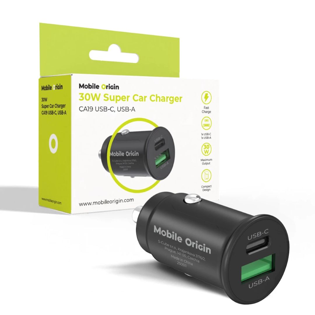 Mobile Origin 30W Super Car Charger CA19 - USB-C, USB-A Black
