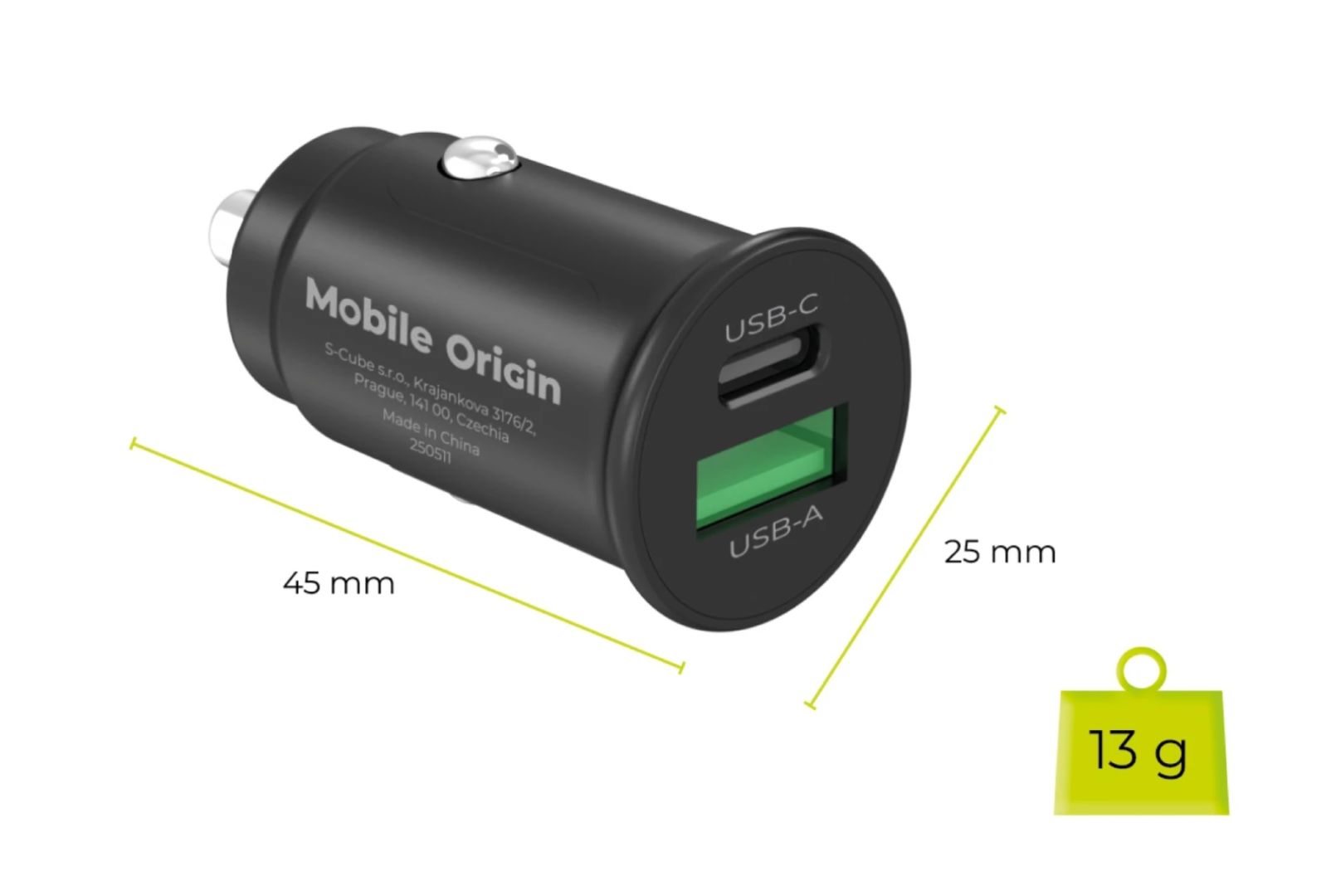 Mobile Origin 30W Super Car Charger CA19 - USB-C, USB-A Black