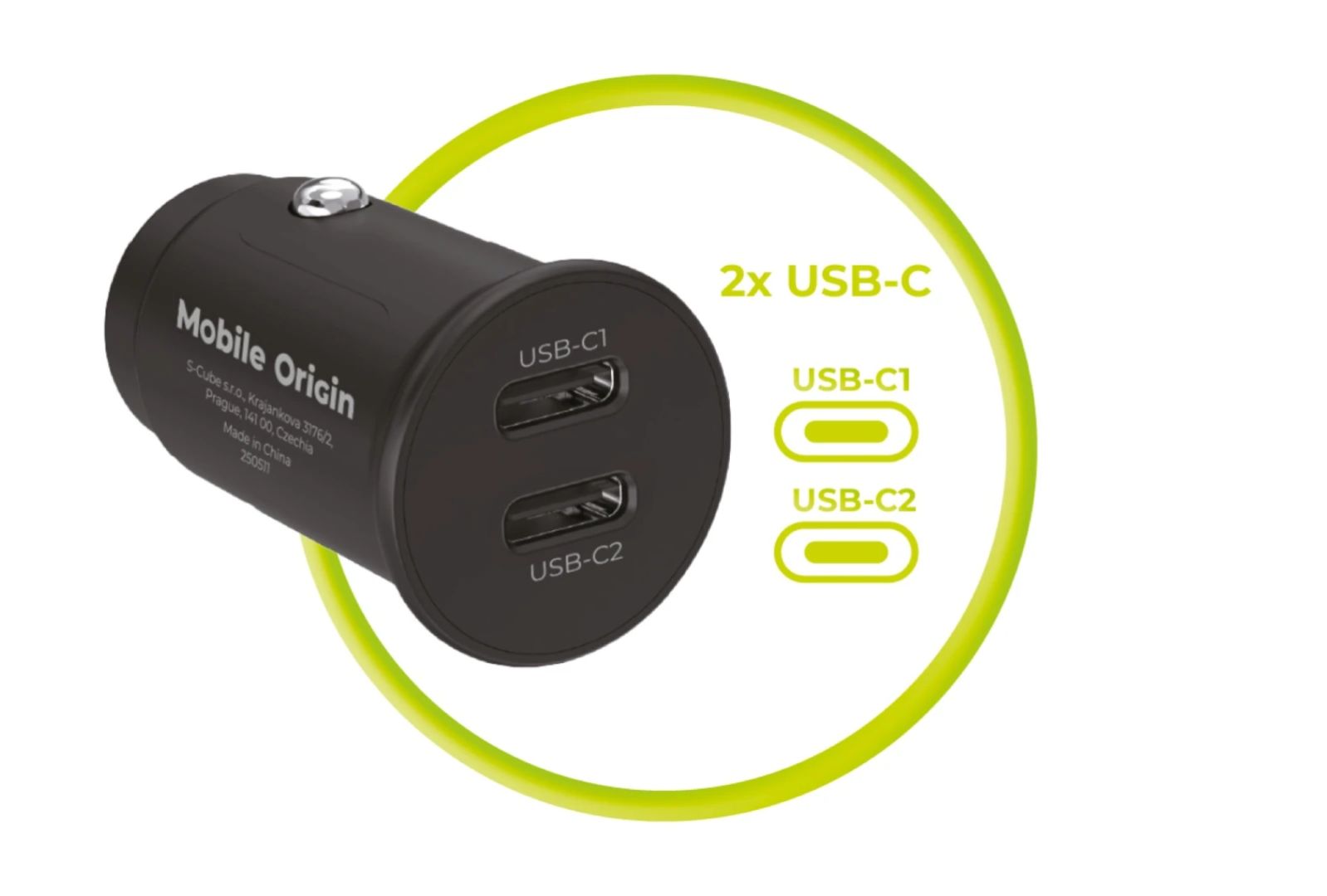 Mobile Origin 30W Super Car Charger CA20 - 2x USB-C Black