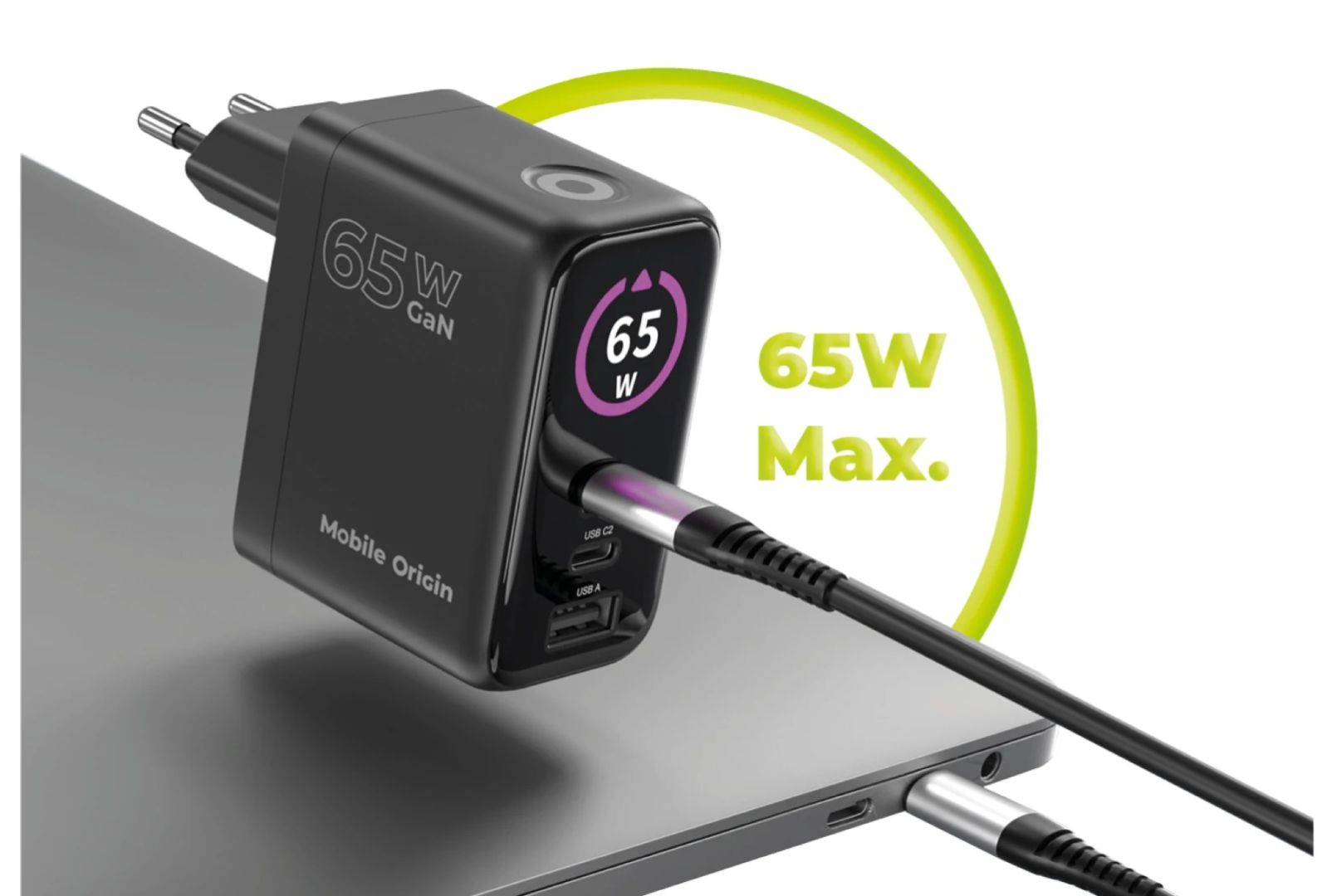 Mobile Origin 65W GaN Display Charger PW20 - 2x USB-C+USB-A