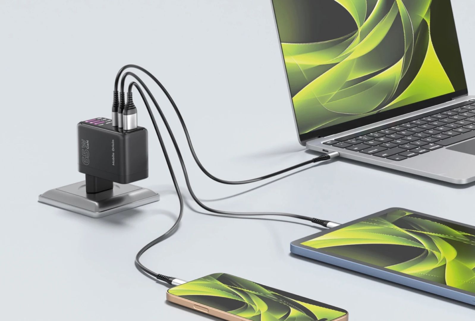 Mobile Origin 65W GaN Display Charger PW20 - 2x USB-C+USB-A