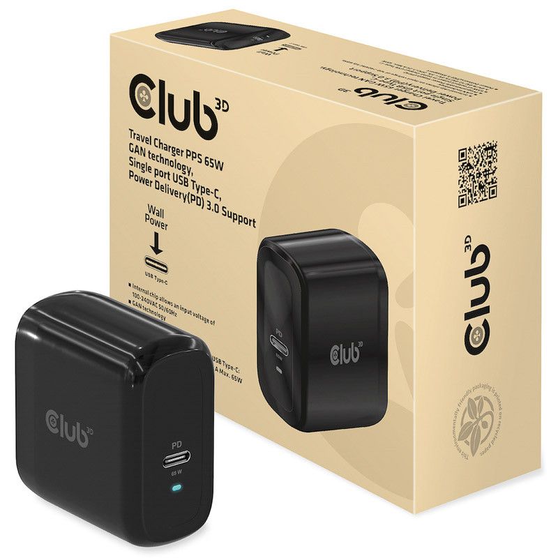 Club3D USB Charger Black+USB-C cable Red