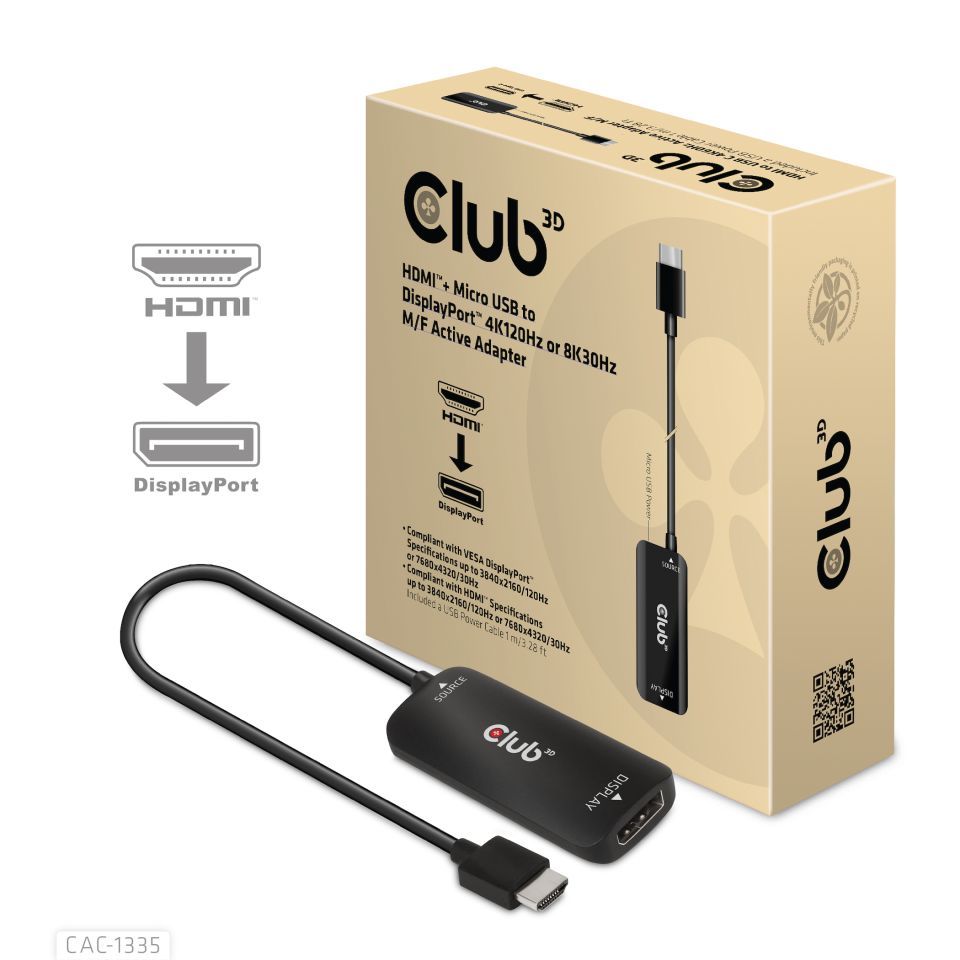 Club3D KAB Club3D HDMI + Micro USB to DisplayPort™ 4K120Hz or 8K30Hz Active Adapter M/F