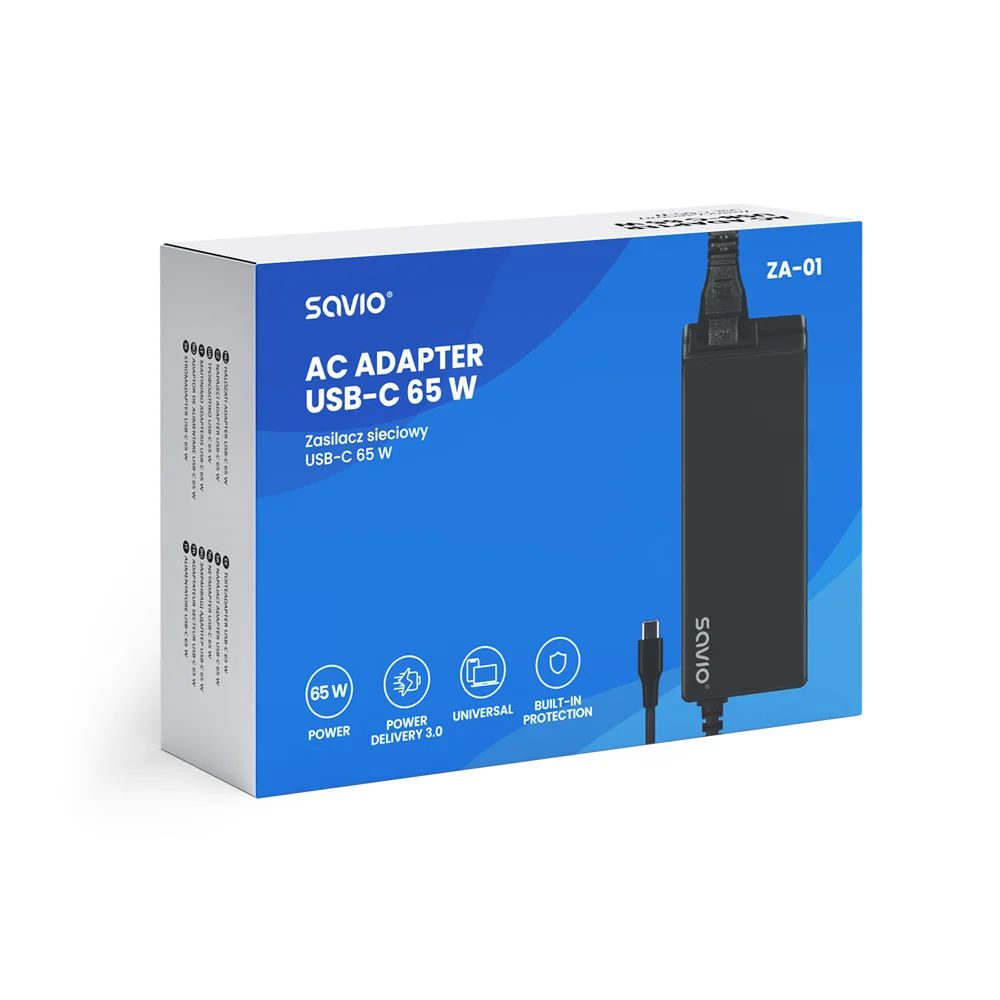 Savio ZA-01 AC adapter USB-C 65W Black