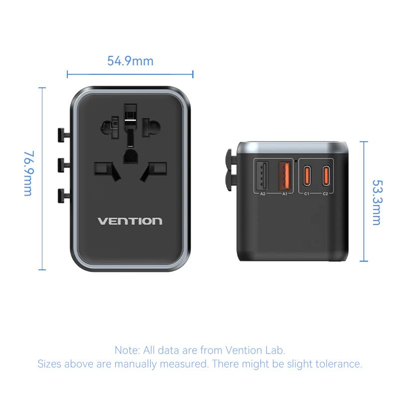 Vention 4-Port USB GaN Universal Travel Adapter Black