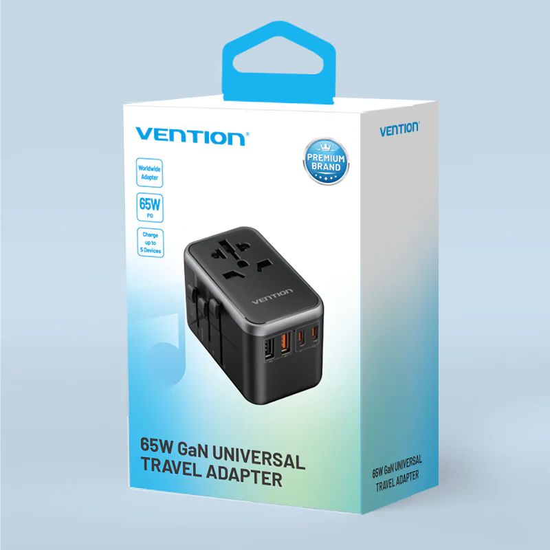 Vention 4-Port USB GaN Universal Travel Adapter Black