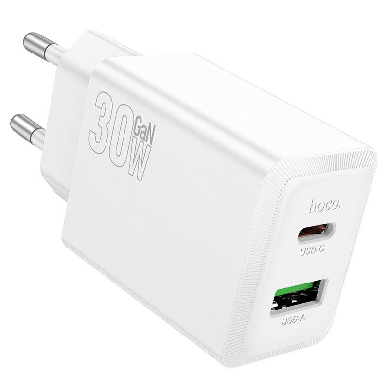Hoco N71 Nuevo PD30W+QC3.0 GAN USB-C, USB-A Charger White