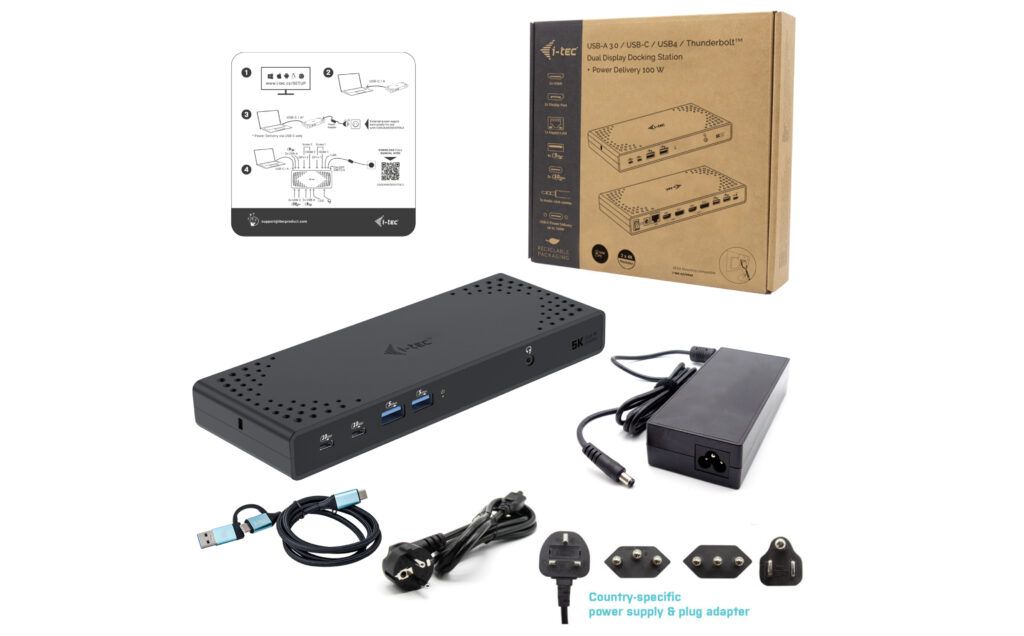 I-TEC USB 3.0/USB-C/Thunderbolt 3 Dual Display Docking Station Gen2+Power Delivery 100W Black
