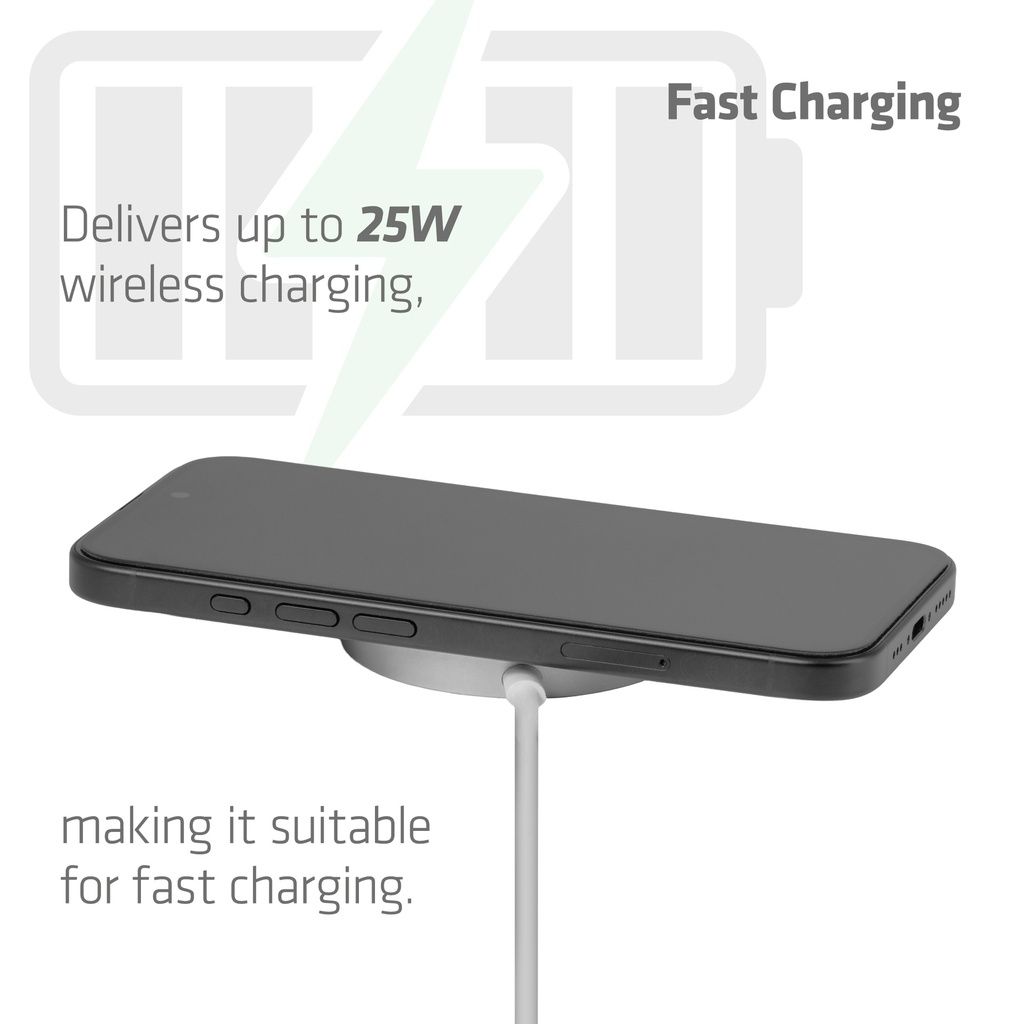 Club3D CAC-3026 Qi2 25W Wireless Charger White Qi Certified MagSafe Compatible Magnetic Pad White