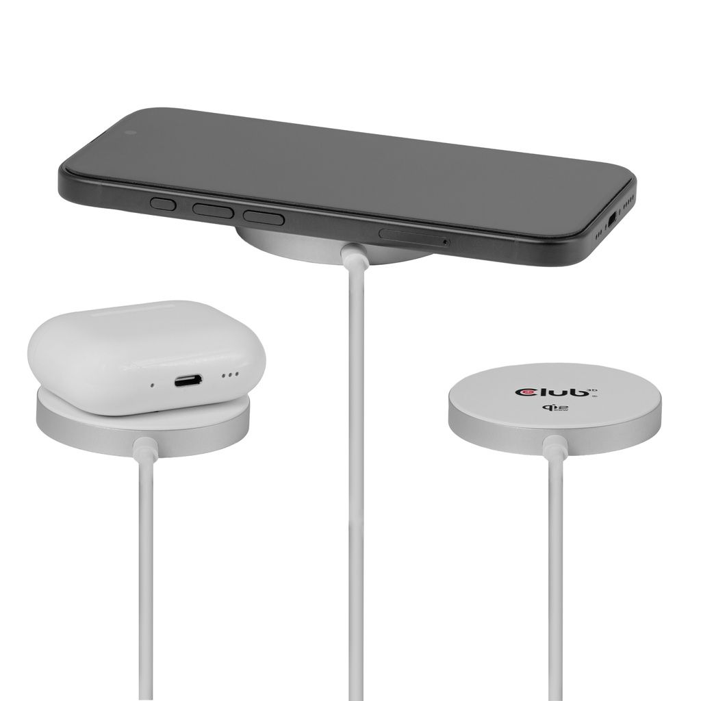 Club3D CAC-3026 Qi2 25W Wireless Charger White Qi Certified MagSafe Compatible Magnetic Pad White
