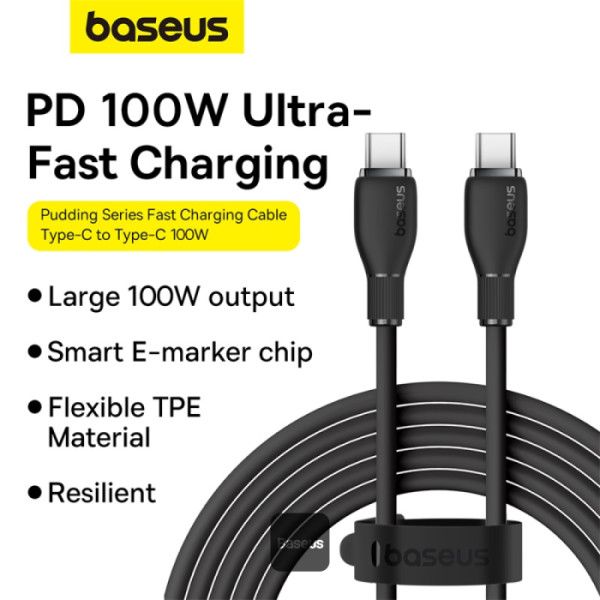 Baseus Pudding Series Fast Charging Cable With High-Speed Data Transmission Type-C to Type-C 100W 5A 1,2m Black