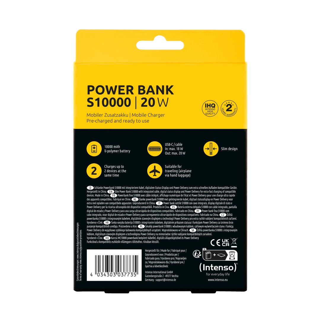 Intenso S10000 10000mAh + Integriertes USB-C PowerBank Beige
