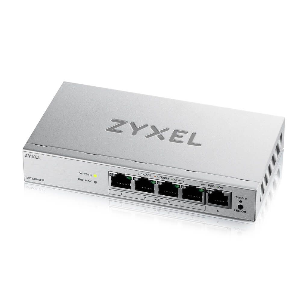 ZyXEL GS1200-5HPV3 5port Gigabit LAN (68W) PoE web menedzselhető asztali switch