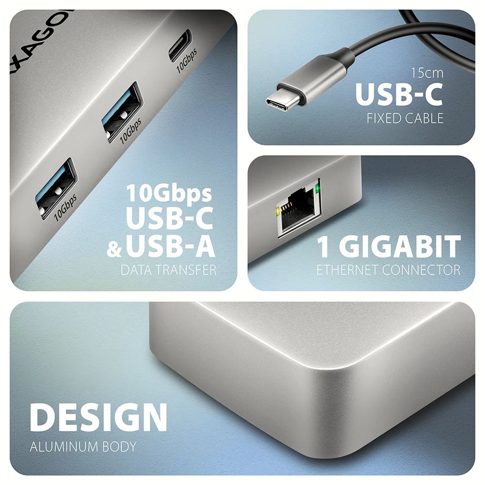 AXAGON HMC-CUB83X2 USB-C 10Gbps DUAL 4K DISPLAY 7in1 hub