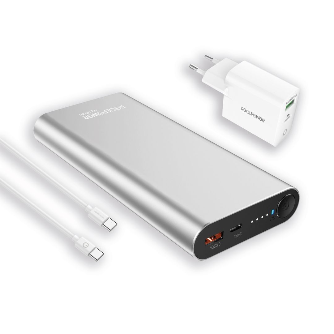 Realpower PB-20000PD Pro Set 20000mAh PowerBank Silver