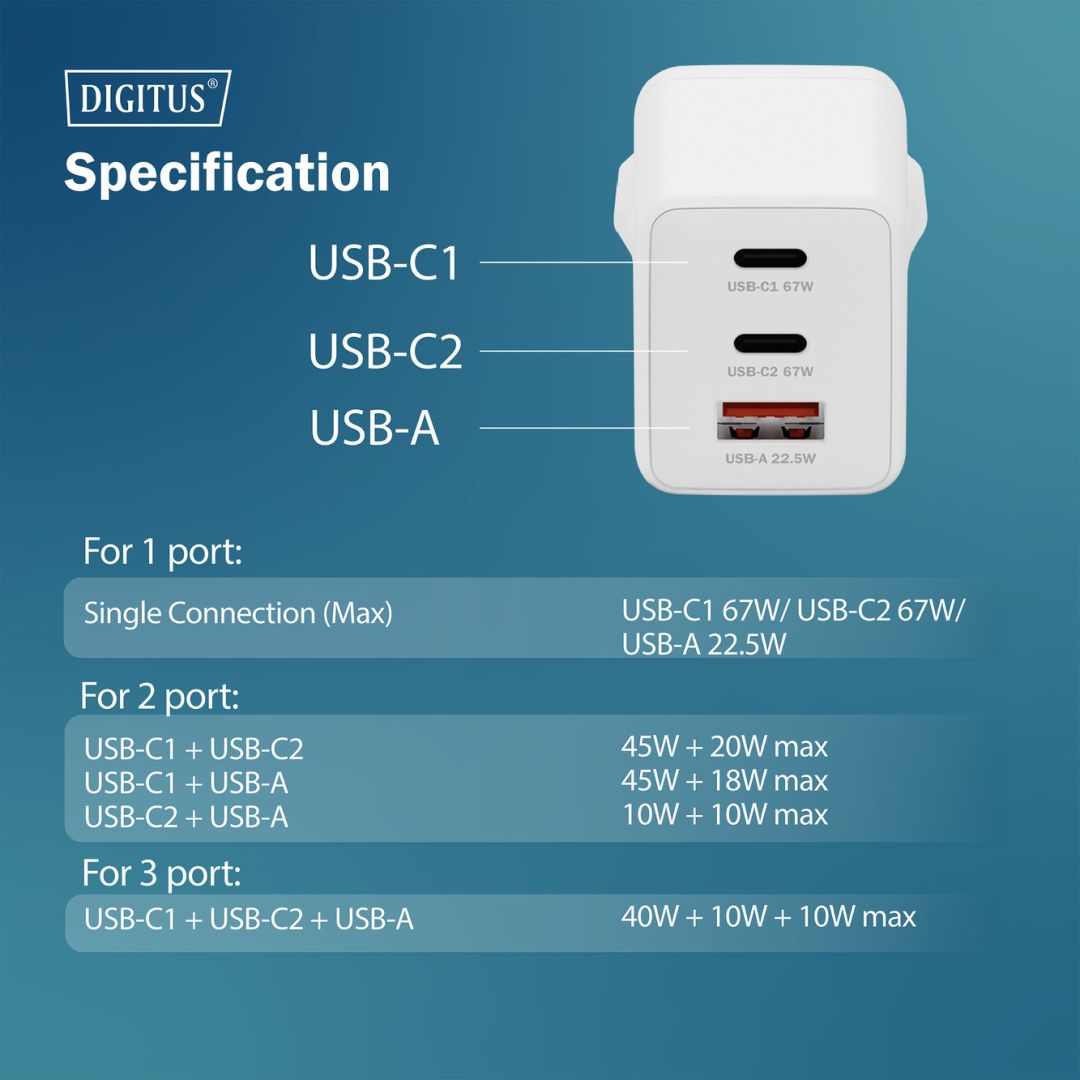 Digitus DA-10303 67W USB GaN Charger White