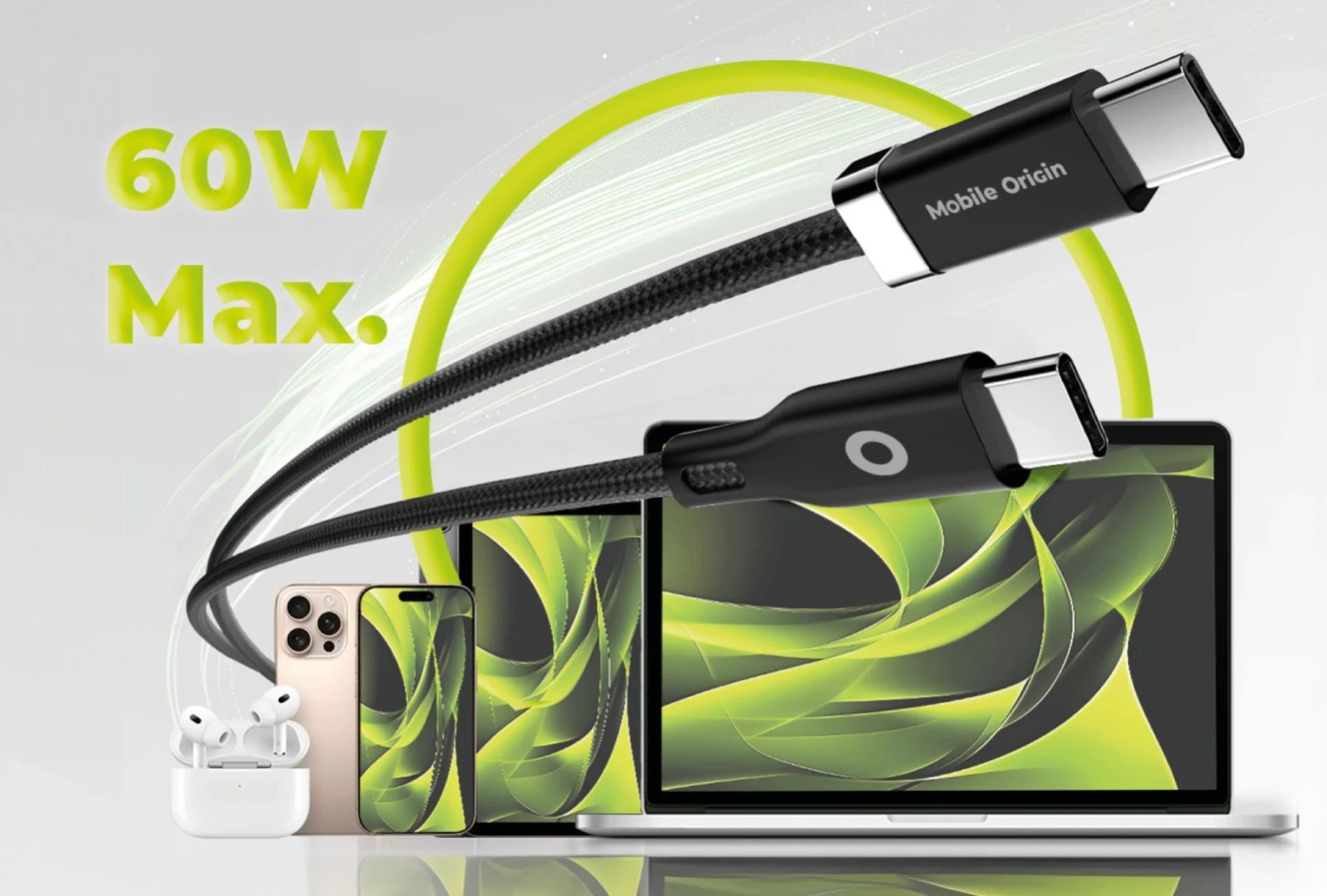 Mobile Origin 60W Magnetic StayCable USB-C to USB-C 1,5m Black